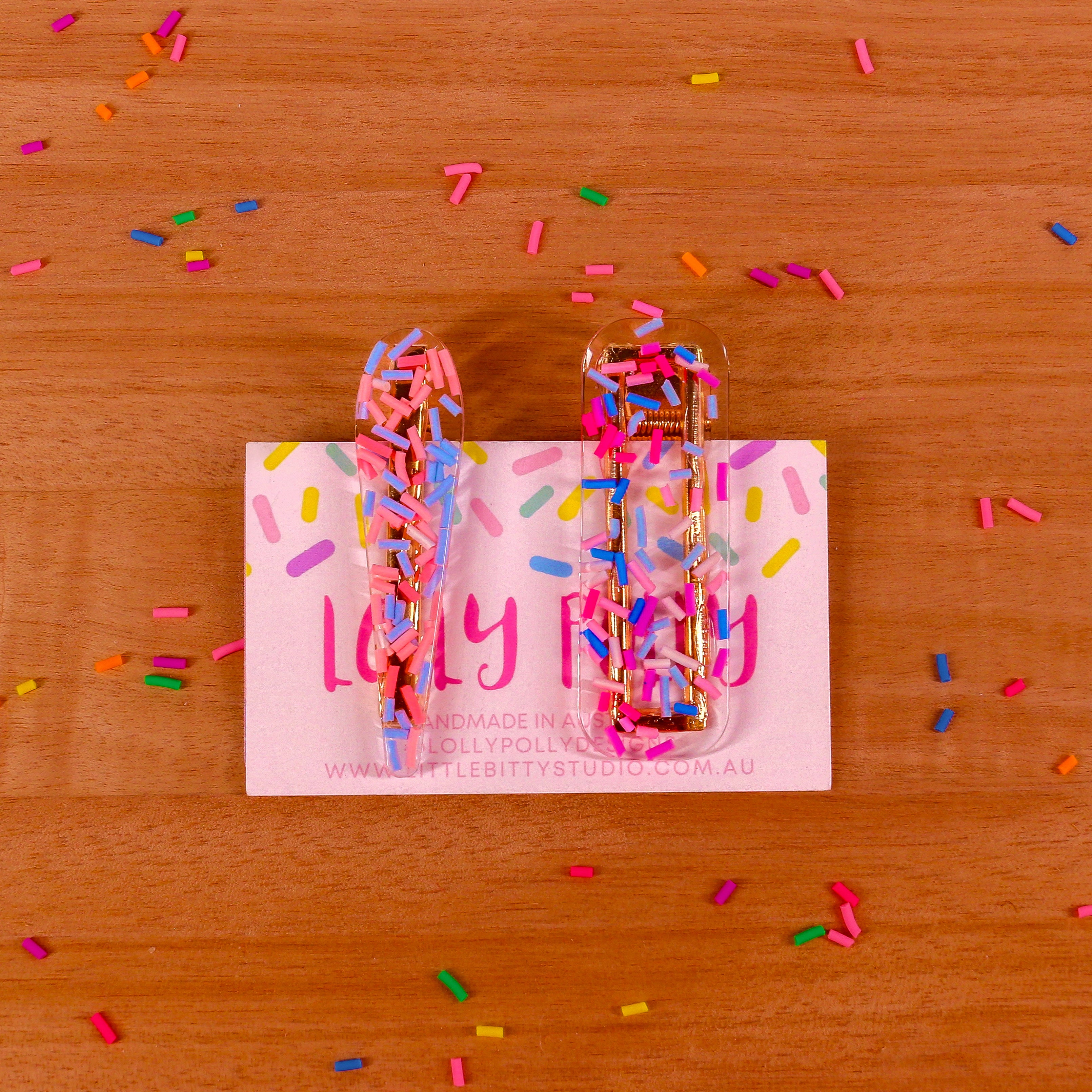 SET OF 2 SPRINKLES HAIR CLIPS  - LOLLY POLLY X NEON HEART DESIGNS