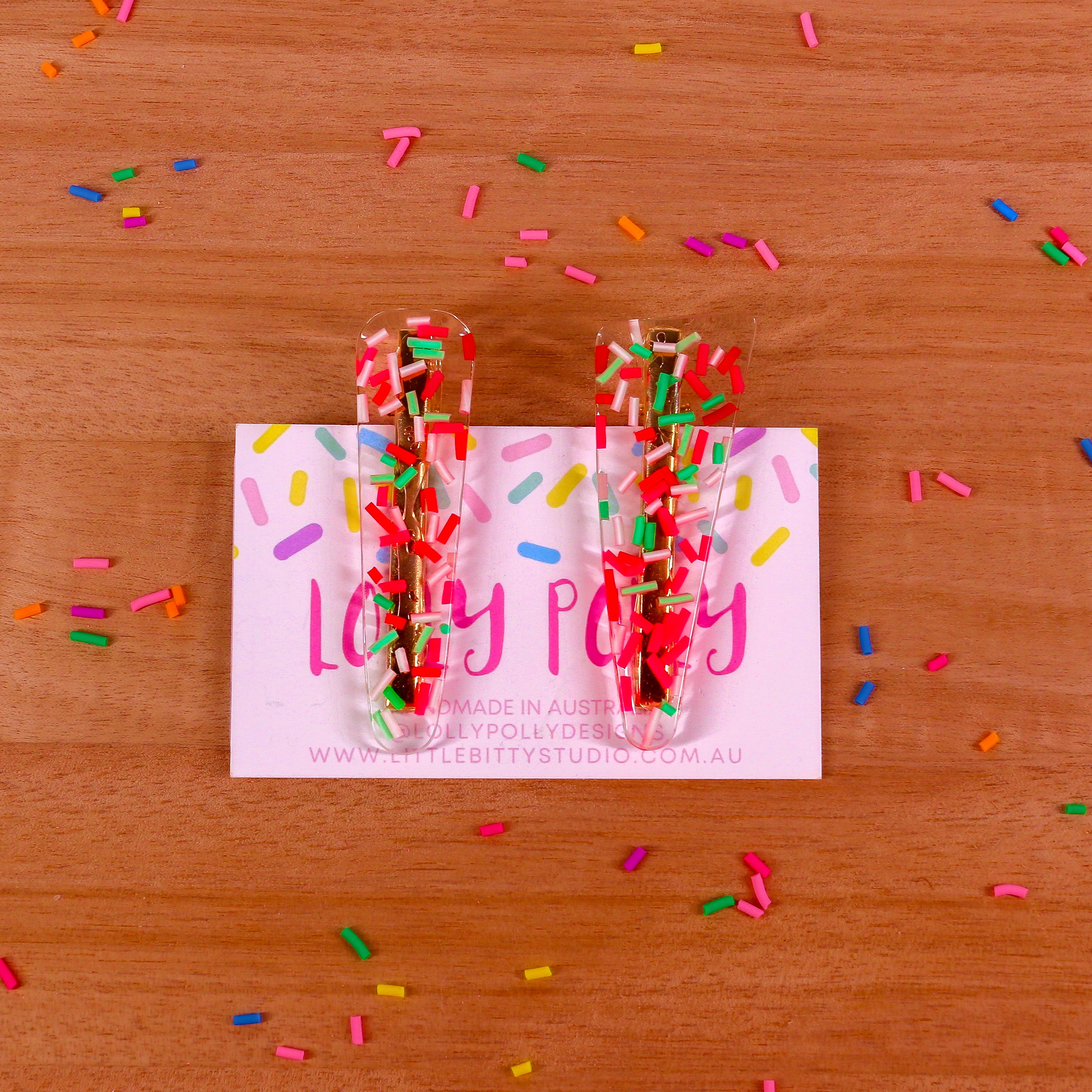 SET OF 2 SPRINKLES HAIR CLIPS  - LOLLY POLLY X NEON HEART DESIGNS